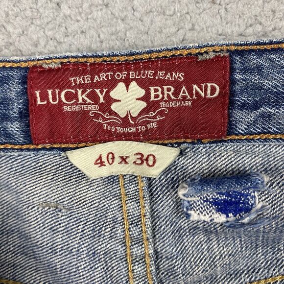 Lucky Brand Jeans Mens 40x30 (42x30) Distressed 181 Relaxed Straight Leg Wide - Picture 8 of 16